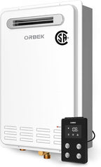 Natural Gas Tankless Water Heater - ORBEK 120,000 BTU Up to 5.1 GPM Outdoor Installation - CSA Certified On-Demand Instant hot Water Heater 3/4" NPT Connector Size