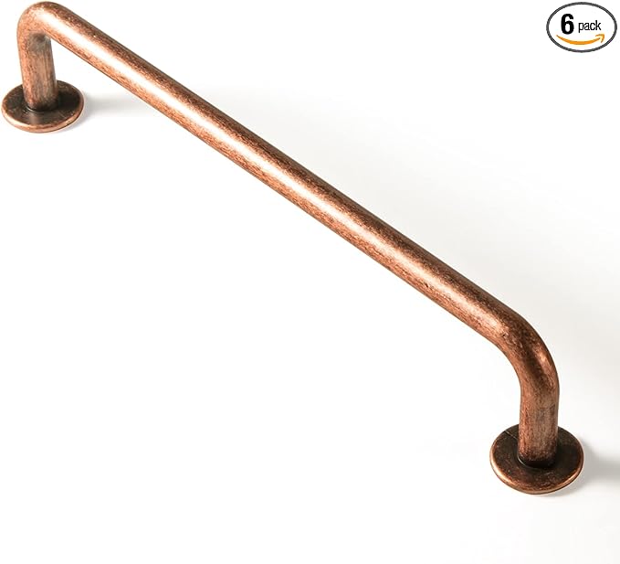 Goo-Ki 6 Pack Antique Copper Cabinet Pull Dark Copper Drawer Handles, 6.3 inch(160mm) c-c Solid Vintage Copper Bar Pulls Red Bronze Kitchen Hardware for Dresser Wardrobe Cupboard, 9338AC-160