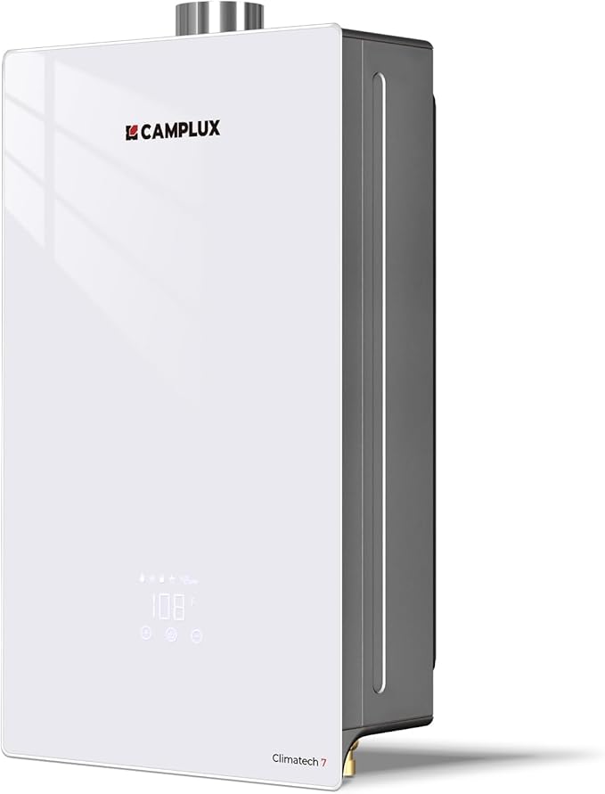 CAMPLUX Climatech 7 Tankless Water Heater Gas 3.6 GPM, 85,300 BTU On Demand Instant Hot Water Heater Natural Gas Tempered Glass Panel, Indoor Installation, CA360WNG