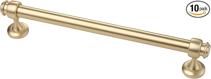 Alzassbg 10 Pack Brushed Gold Cabinet Pulls, 7 Inch(177.8mm) Hole Centers Cabinet Handles Kitchen Hardware Straight Bar for Cabinets and Drawer AL3082BB