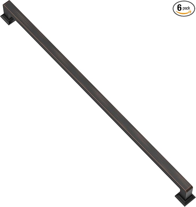 Alzassbg 6 Pack Oil Rubbed Bronze Cabinet Pulls, 15 Inch(381mm) Hole Centers Cabinet Handles Square Kitchen Hardware for Cabinets AL3046ORB
