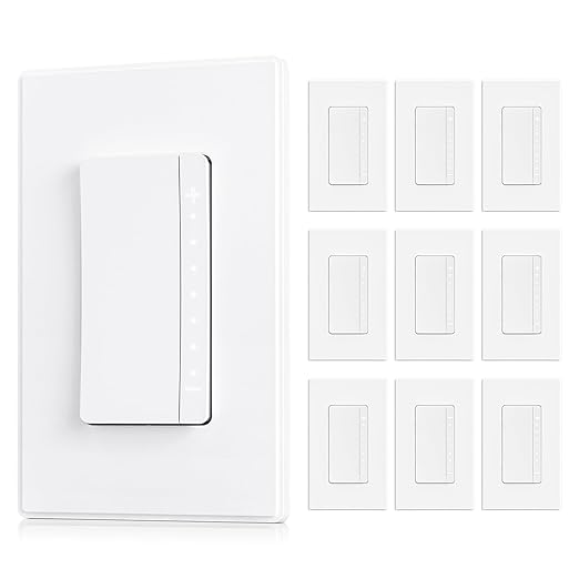 ELEGRP Dimmer Switch, Digital Dimmer Light Switch for LED Lights 150W, INC/HAL 450W, Single Pole LED Dimmer Switch, Needs Neutral Wire, Wall Plate Included, UL Listed, 10 Pack, Matte White