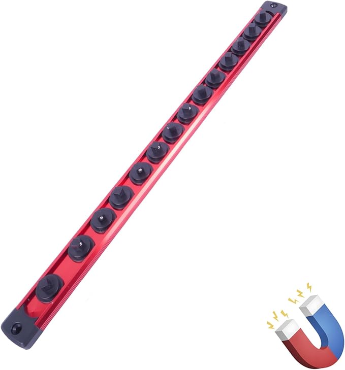 Magnetic Socket Holder Organizer Set:1/4-Inch Drive Socket Trays Socket, 360° Swivel 14 Clips Socket Holder Kit, For Automotive Mechanic Garage (Red)