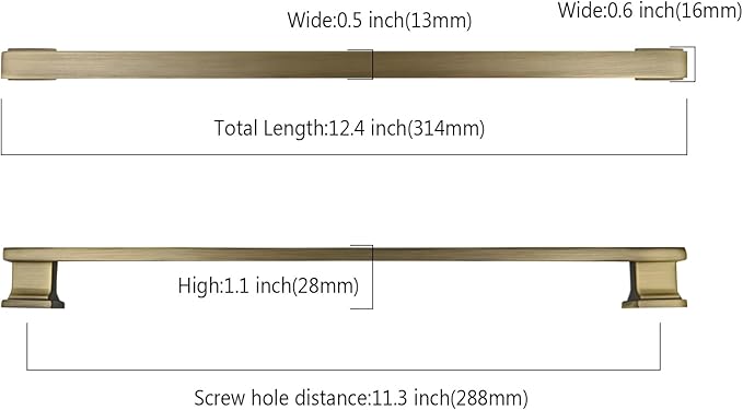 Asidrama 10 Pack 11.3 Inch(288mm) Brushed Antique Brass Kitchen Cabinet Handles, Cabinet Pulls Kitchen Cabinet Hardware for Cupboard Drawer Pulls