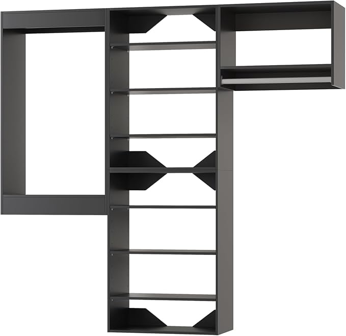 Modular Closet System, 72" Wide Closet Organizer System with Towers and Hanging, Wood Closet Tower Storage for Walk In Closets, Wall Mounted Wardrobe Organizer Kit System, Bedroom, Black