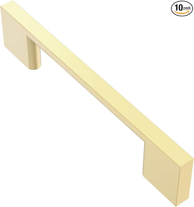 Alzassbg 10 Pack Brushed Gold Cabinet Pulls, 3-3/4 Inch(96mm) Hole Centers Rectangle Cabinet Handles Kitchen Pulls for Drawers and Cabinets AL3051BG