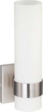 XiNBEi Lighting Wall Light ADA Wall Sconce with Opal Cylinder Glass in Brushed Nickel, Bathroom Vanity Light for Living Room & Corridor XB-W1185-BN