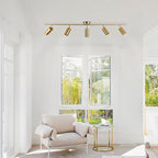KCO Lighting Modern 5-Lights LED Track Lighting Kit Brushed Brass Kitchen Ceiling Spotlights Light Fixture Mid Century Gold Adjustable Flush Mount Ceiling Spot Light (5 Lights)