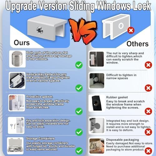 [6 Sets] Sliding Window Lock with Key Aluminum Alloy Adjustable Security Lock (Silver) Single Hole Quick Installation Anti-Theft and Anti-Theft Suitable for Vertical/Horizontal Windows