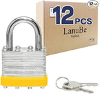 LanuBe Lock Laminated keyed Padlock (1-9/16", 40mm), keyed Alike Locks, Normal Shackle,Marked Yellow Plastic Hoop, Pack of 12