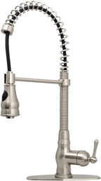 Akicon Pre-Rinse Spring Kitchen Faucet, Single Handle Solid Brass High Arc Pull Down Sprayer Head Kitchen Sink Faucet with Deck Plate