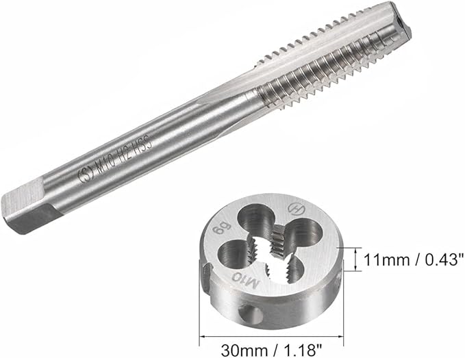 10mm x 1.5 HSS Metric Tap and Die Set Right Hand Thread,Tapping DIY Tool 3pcs (M10 x 1.5mm)