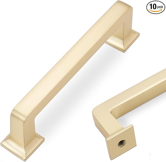 COTYKILEY10 Pack 3.75 Inch(96mm) Brushed Brass Kitchen Cabinet Handles Gold Cabinet Pulls Cabinet Kitchen Cabinet Hardware