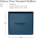 post & porch Malone Mailbox | Post Mounted Mailbox | Black/White/Gray/Brown/Red/Blue/Green, Regular or Large, Weatherproof Mail Box for Outside, Customizable (Blue, Regular)