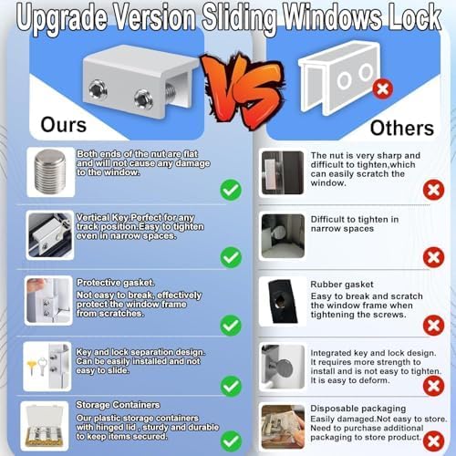 Window Locks,12 Sets Sliding Window Locks with Key, Window Locks for Up and Down Windows,Easy to Install Vertical & Horizontal Window Security Locks,Adjustable Aluminum Window Stopper Lock(Silver)