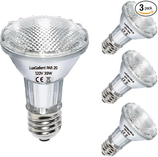 PAR20 Halogen Light Bulbs 3 Pack 120V 39w Dimmable (PAR20 50W Equivalent), E26 Medium Base Flood Light Bulbs with 3000k Warm White for Kitchen Stove Hood and Range Hood Light Bulb.