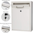 KYODOLED Steel Key Lock Mail Boxes Outdoor, Locking Wall Mount Mailbox, Security Key Drop Box, Collection Boxes,16.2H x 11.22L x 4.72W Inches, White X Large