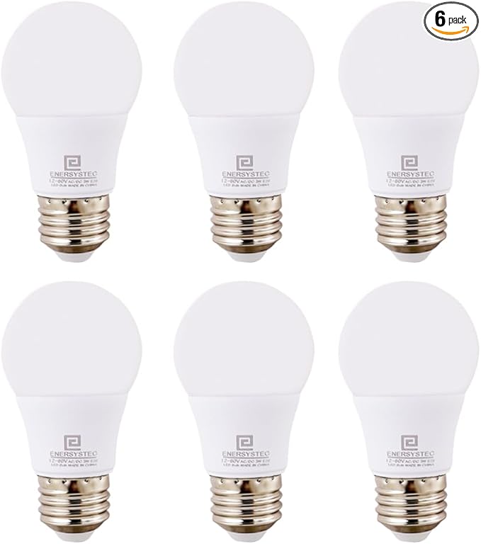 12V-60V LED Light Bulb E26 Regular Light Base,4000K Daylight, 12V AC DC Low Voltage 3W LED Equivalent 25W Lamp, Medium Screw Base, 12V 24V 32V 36V 48V 60V A15 Bulb, Not for 120V, 6 Pack