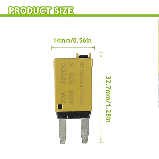 20A DC 12V-32V Manual Reset Circuit Breaker ATM Low Profile T1 Mini Blade Fuses Breakers for Car Trucks Marine Boat RV Solar and More,2 Pack