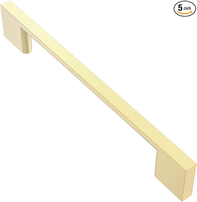 Alzassbg 5 Pack Brushed Gold Cabinet Pulls, 7-1/2 Inch(192mm) Hole Centers Rectangle Cabinet Handles Kitchen Pulls for Drawers and Cabinets AL3051BG