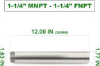 TAISHER 1PCS Stainless Steel Pipe Fittings, 1-1/4" NPT Male x 1-1/4" NPT Female Threaded, 12" Length Nipple Cast Pipe