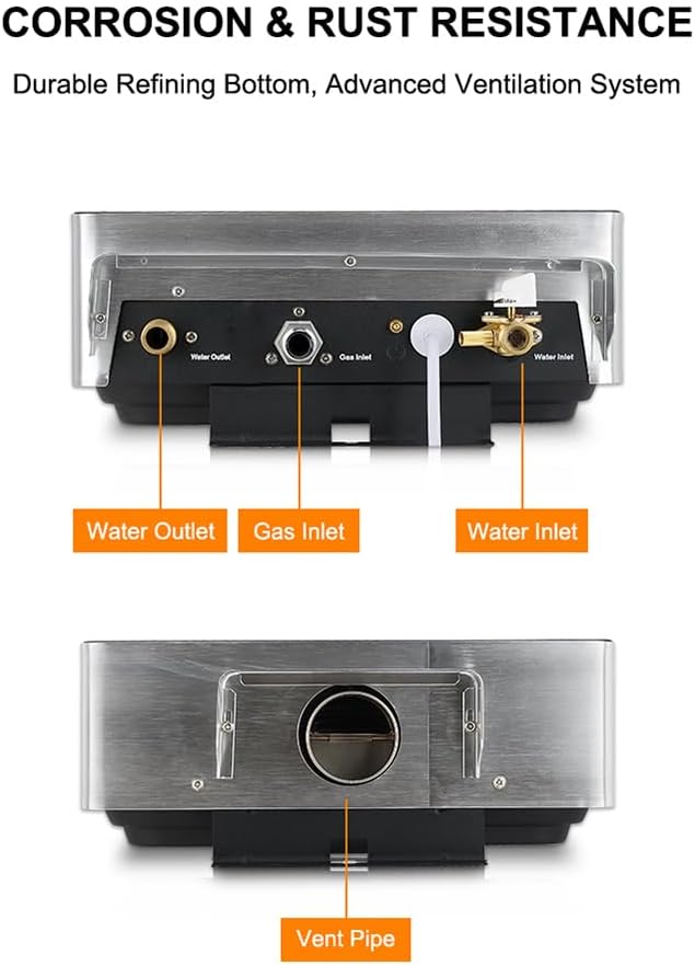 CAMPLUX Instant Hot Water Heater, 3.18 GPM Natural Gas, Whole House Gas Water Heater, Indoor, Black