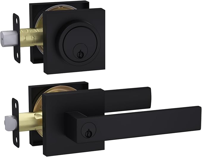 Haidms Black Exterior Door Lock Set with Deadbolt, Front Door Handle and Deadbolt Set, Entry Door Locksets, Matte Black Heavy Duty Zinc-alloyed Front Door Lock Set