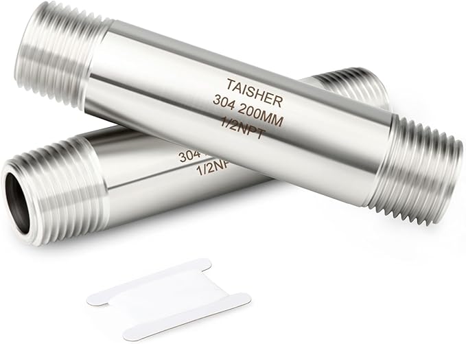 TAISHER 2PCS Stainless Steel Pipe Fittings, 1/2" NPT Male x 1/2" NPT Male Threaded, 8" Length Thickened Nipple Cast Pipe