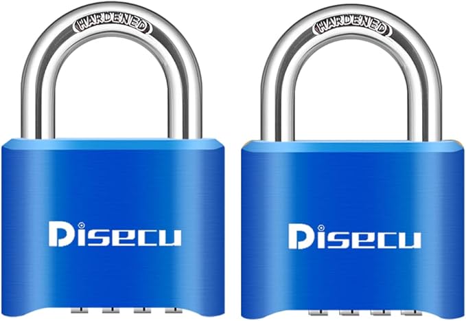 2 Pack disecu 4 Digit Combination Lock, Heavy Duty Outdoor Waterproof Padlock for School Gym Locker, Fence, Gate, Storage Unit, Toolbox (Blue)