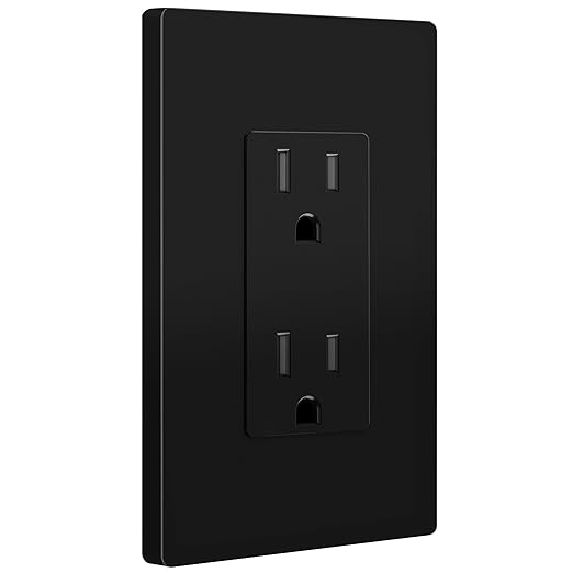 ENERLITES Black Decorator Receptacle with Screwless Wall Plate, Standard Electrical Wall Outlet, 15A 125V, Self-Grounding, 2-Pole, 3-Wire, 5-15R, UL Listed, 61502-TR-BKSID, Tamper Resistant