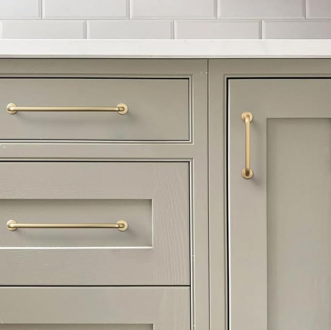 Goo-Ki 6 Pack Brushed Brass Cabinet Handle Drawer Pulls, 12.6 Inch(320mm) c-c Solid Zinc Alloy Modern Bar Pull Kitchen Hardware for Closet Dresser Wardrobe Cupboard Furniture