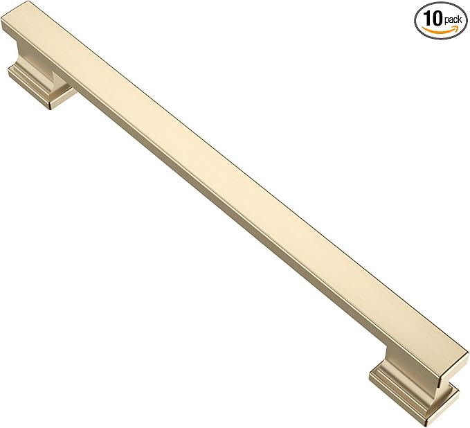 Alzassbg 10 Pack Brushed Brass Cabinet Pulls, 7 Inch(177.8mm) Hole Centers Gold Kitchen Cabinet Handles for Cabinets and Drawers AL3061BB