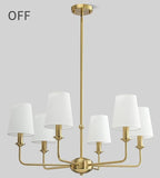 6-Light Brushed Gold Pendant Chandelier with White Linen Shades, E12 Base - Farmhouse & Industrial Style for Kitchen, Living Room, Dining Room, or Bedroom Lighting