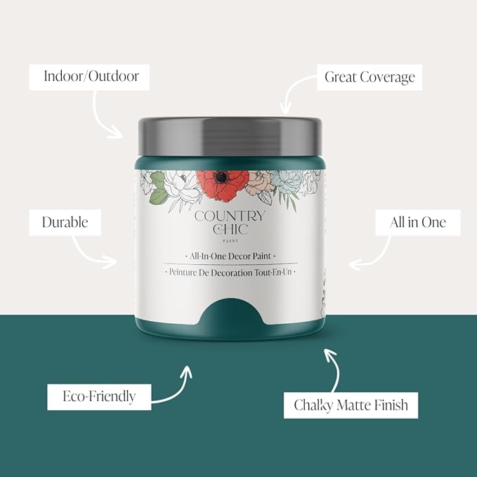 Country Chic All-in-One Chalk Paint for Furniture, Cabinets, Home Decor, Eco-Friendly, Matte Finish, Built-In Primer & Top Coat for Wood, Metal - Aurora (Teal Blue) - Pint 16 oz (475 ml)