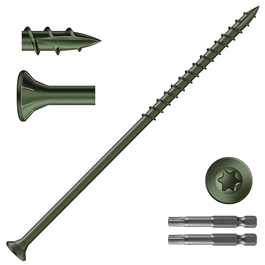#14 x 7 Inch Deck Screws (86Pcs) 4lb. Exterior Wood Screws. Carbon Steel, Green, Flat Head, Rust Resistant epoxy Coated, with T30 Star Bit