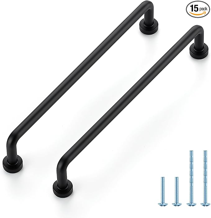 JOY DECOR Cabinet Pulls – 6-1/4 Inch Hole Center, Matte Black, 15 Pack, Zinc Alloy Cabinet Handles for Drawers & Cupboard – Vintage Style Hardware for Kitchen, Bathroom, Dresser, Furniture Makeover