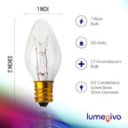lumenivo 7 Watt Night Light Bulbs for Electric Window Candle Lamps, Salt Lamps, Christmas Villages, and Chandeliers E12 Candelabra Base C7 Light Bulbs - Clear – 120V - 8 Pack
