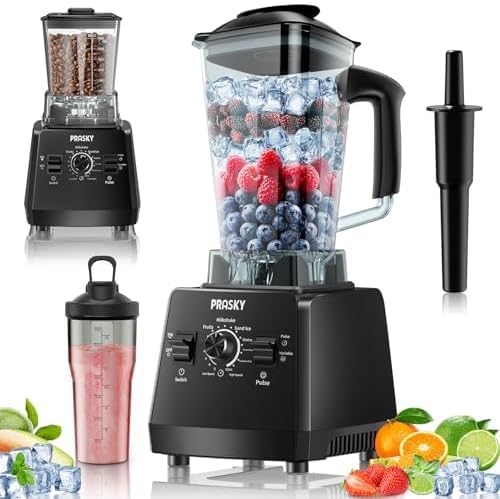 Blender, Smoothie Blenders, PRASKY Max.2400Watts/1000Watts Kitchen Blender and Grinder Combo 25000RPM Powerful Kitchen 68oz BPA Free 2 Containers Countertop Blenders Ice Crushing