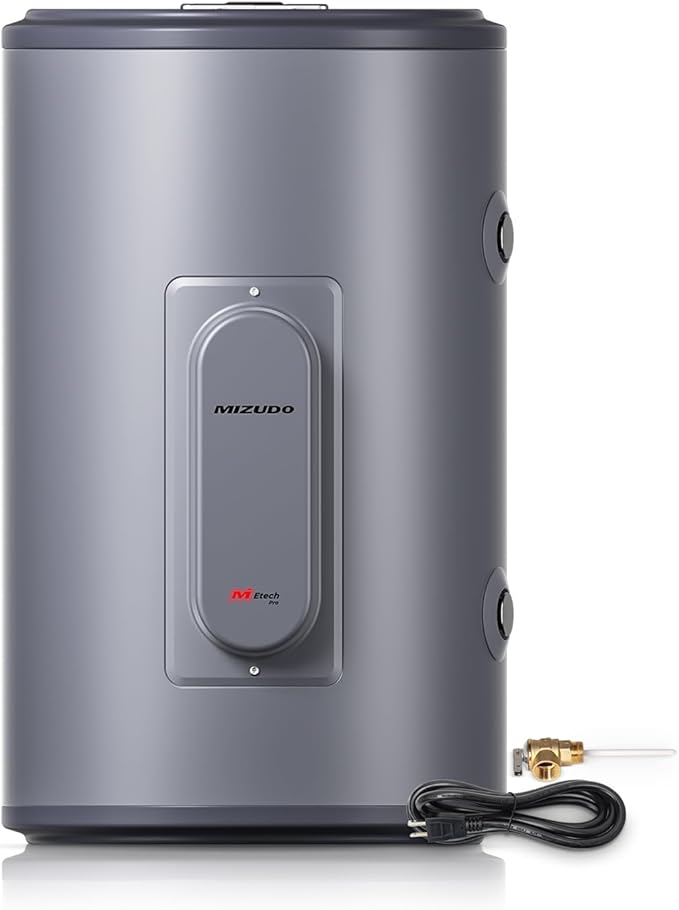 Tank Water Heater Electric, MIZUDO 10 Gallon Point of Use Hot Water heater 1500W, Compact Residential 120V with T&P Valve, Adjustable Thermostat, UL Listed