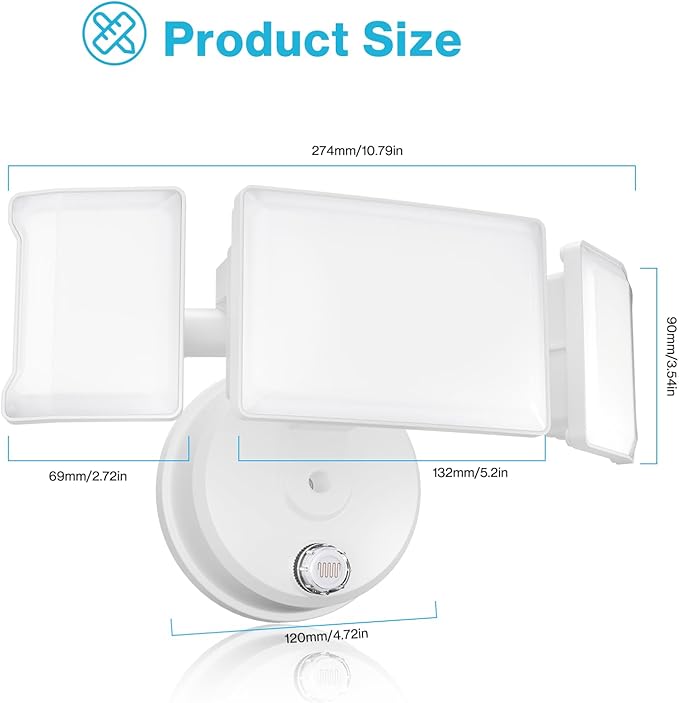 Olafus 60W Flood Lights Dusk to Dawn Outdoor Lighting, IP65 Waterproof LED Security Light with Photocell, 6000LM Dusk Dawn Outside Light, 6500K White Exterior Floodlight for Yard Garden Porch White