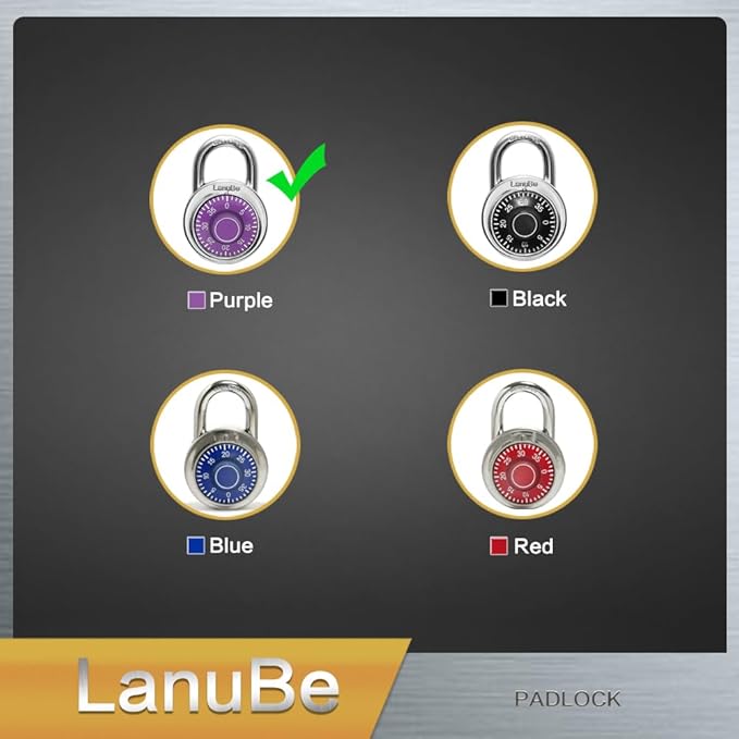 LanuBe Standard Dial Combination Lock, 2 inches. Wide, with Different Combinations, Purple Turnplate, Pack of 60; Lock for School, Employee, Gym Sports Locker, Case, Toolbox