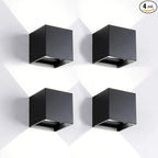 4 Pack Outdoor Wall Lights Exterior/Interior LED Wall Sconces IP65 Waterproof Square Aluminum Wall Lamps Outdoor Lighting Fixture Up and Down Lights Modern Black 12W 6500K Cold Lights