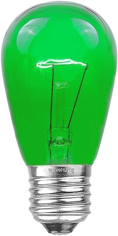 Novelty Lights 25 Pack S14 Outdoor Patio Edison Replacement Bulbs, E27 Medium Base, Green, 11 Watt