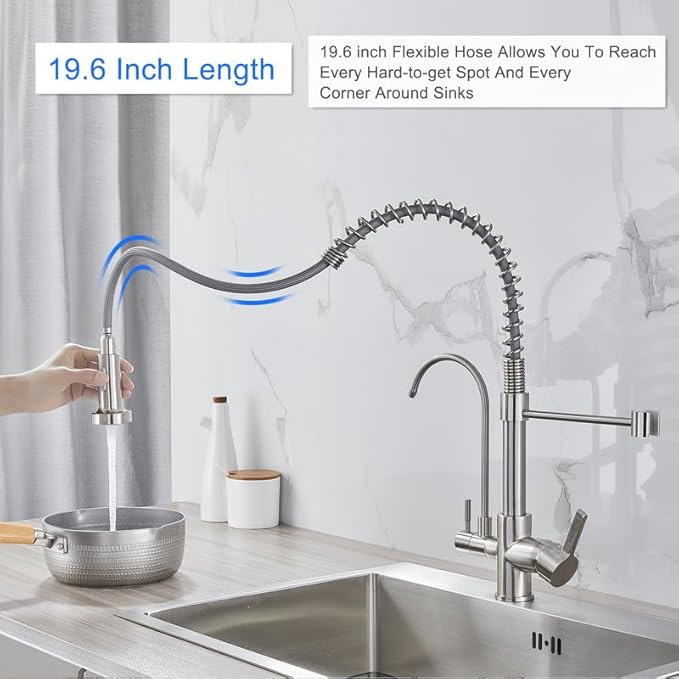 MENATT Purifier Kitchen Faucet, Commercial 3 in 1 Spring Drinking Water Faucet, Pull Down Water Filter Kitchen Sink Faucets (Brushed Nickel)