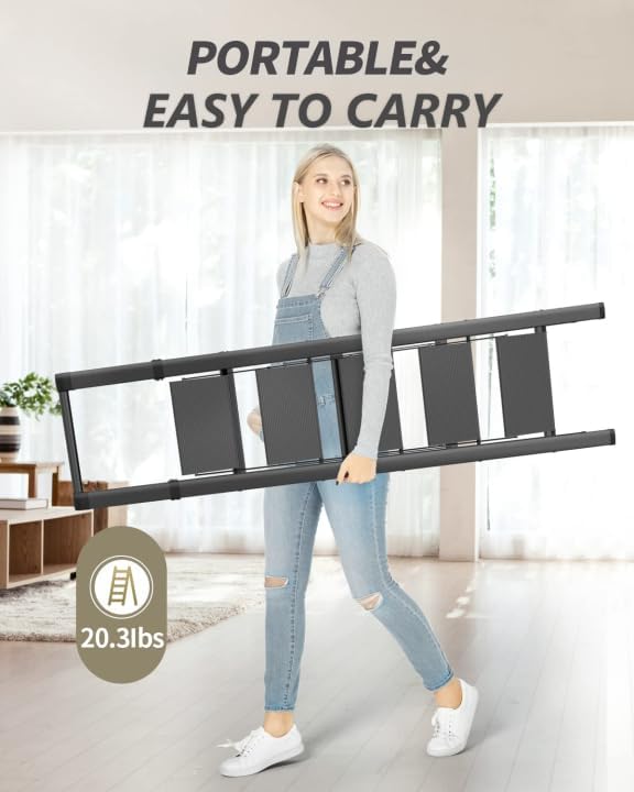 5 Step Ladder, Folding Step Stool, Portable Iron Foldable Black Ladder for 10 Foot High Ceiling with Anti-Slip Wide Sturdy Pedal and Handgrip, Multi-Use for Home (300 lbs Capacity)
