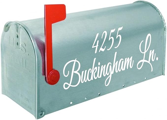 VWAQ Mailbox Address Decal Set of 2 - Insert Street Name & Address Personalized Decals CMB7 (White, 19"W X 6.5"H)