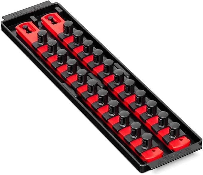 Ernst Manufacturing Socket Organizer Rails - Socket Boss 2-Rail 1/2-Inch-Drive Twist-Lock Socket Holder, 13-Inch, Red (8494) - Made in the USA