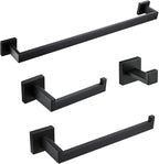 BAGNOLUX Matte Black Bathroom Accessories Set 4 Pieces, Bathroom Towel Holder Set Stainless Steel, Black Towel Bar Towel Racks for Bathroom Wall Mounted, Square Bathroom Hardware Set Heavy Duty
