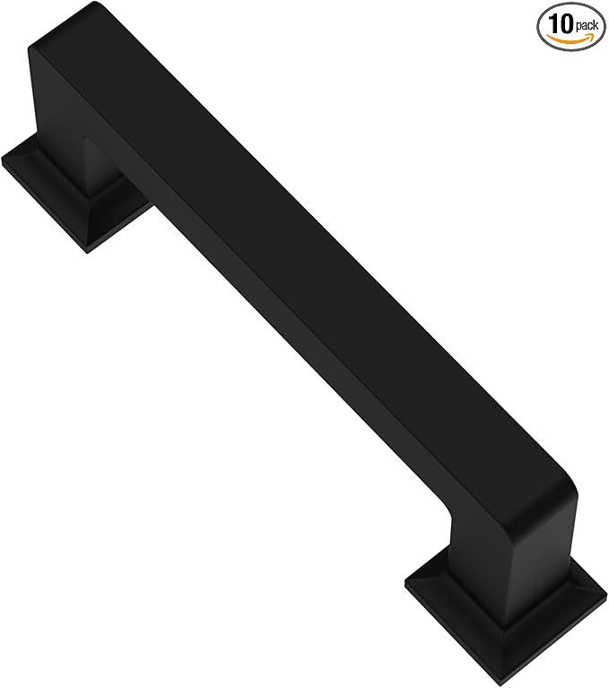 Alzassbg 10 Pack Matt Black Cabinet Pulls, 3 Inch(76mm) Hole Centers Cabinet Handles Square Kitchen Hardware for Cabinets AL3046MB