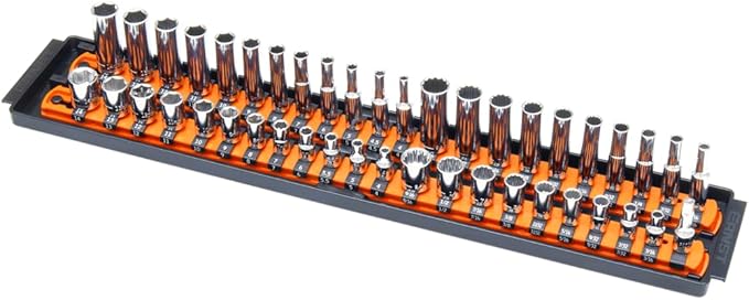 Ernst Manufacturing 8484 Socket Boss, Premium 2-Rail, 1/4 Inch-Drive Socket Organizer, 18-Inch, Orange - Made in the USA